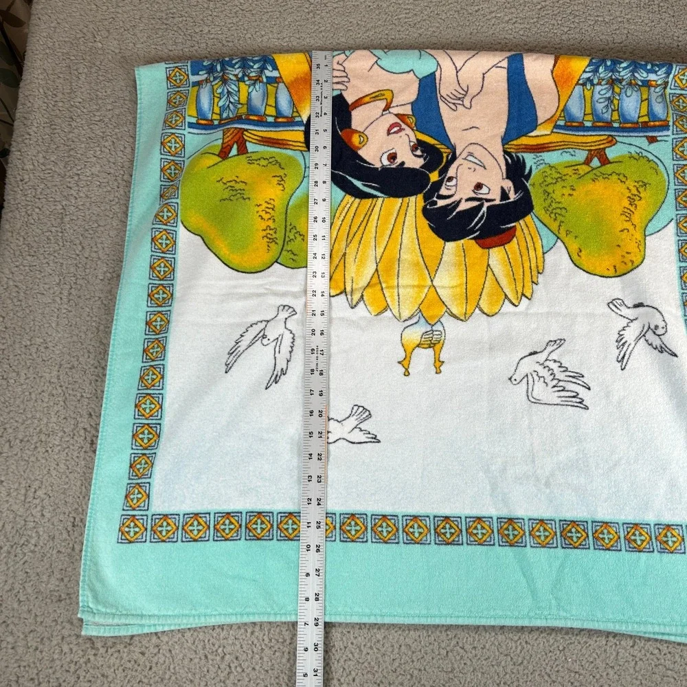 Vintage Disney Aladdin and Princess Jasmine Beach Towel Teal Orange Graphic 90s
